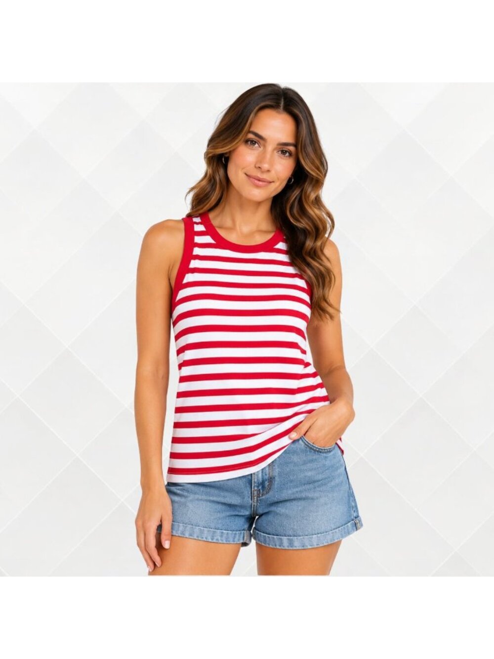 A New Day Red & White Striped Ribbed Tank Top • XL • NWT